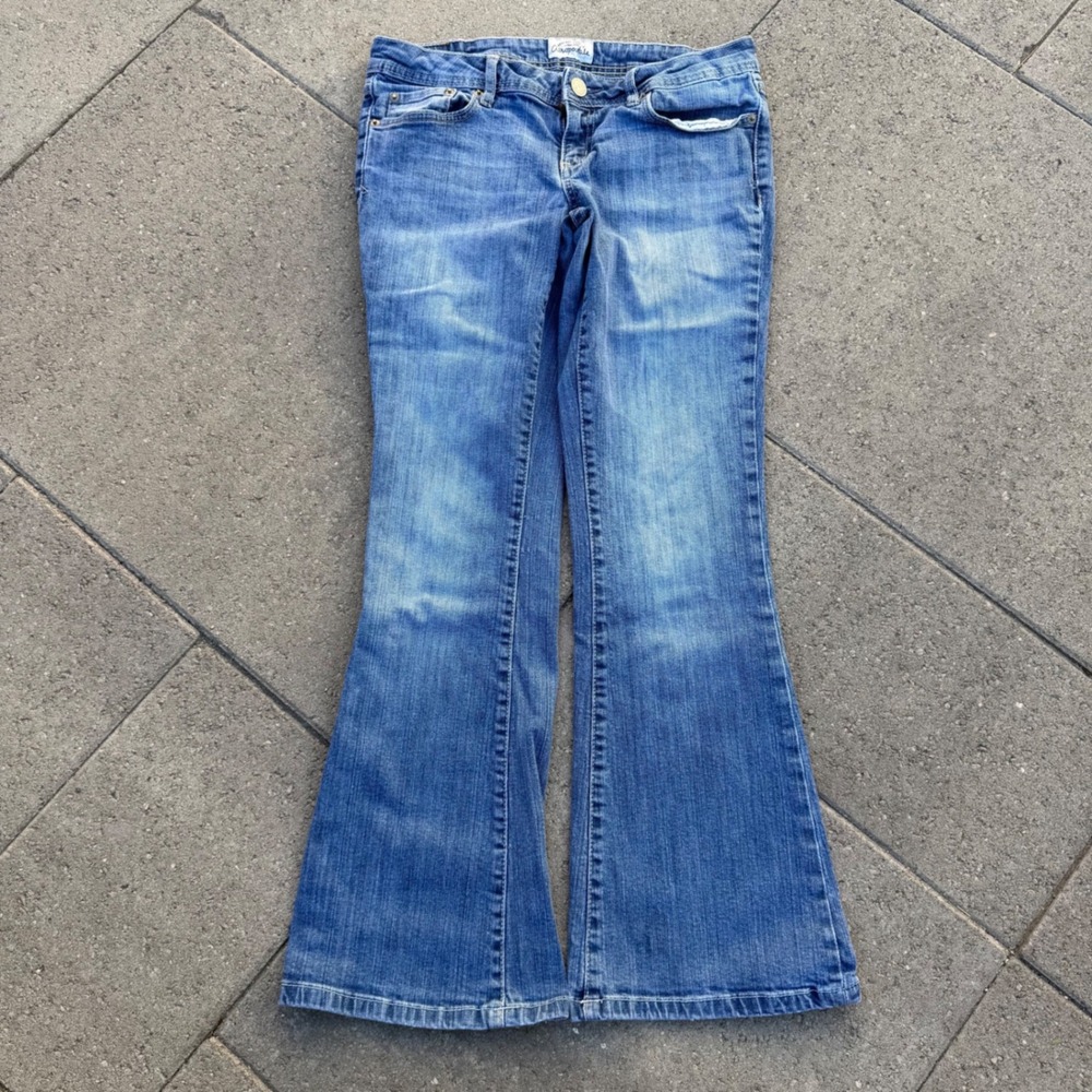 Aeropostale Hailey Flare Jeans Womens 7/8 Reg Medium Wash Low Rise Stretch Denim